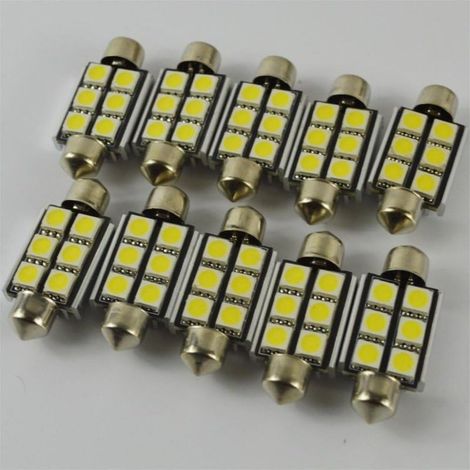 Lot de 10 ampoules navettes de 36 mm 5050 SMD 6 LED C5W pour intérieur de voiture, éclairage de porte, éclairage de chemin, lampe de travail 12 V (1/5)