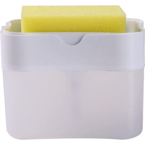 Distributeur de liquide vaisselle avec porte-éponge pour évier et plan de travail (5-e-0) Blanc (1/4)