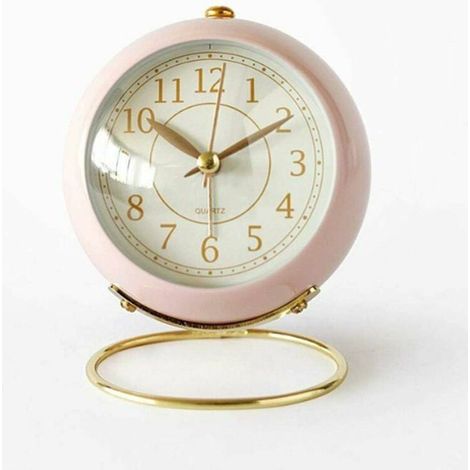 Réveil analogique mini – Silencieux sans tic-tac – Avec veilleuse – Rose