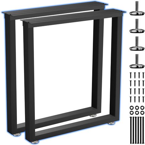 Lot de 2 pieds de table industriels en métal noir 70 cm, base de bureau en tube d'acier robuste pour salle à manger, bureau, plan de travail et support de meubles DIY - Forme carrée (61 cm) (1/5)