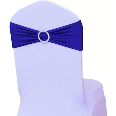 Lot de 10 nœuds de chaise bleu royal en élasthanne extensible, décoration pour mariage, banquet, fête (1/4)