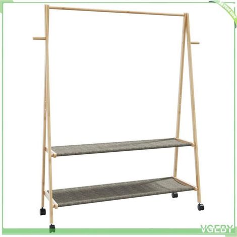 Porte-vêtements et étagères - FAFEISY - 4008913 - bambou naturel - pliable - roulettes avec freins (1/5)