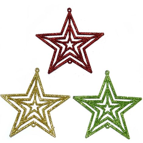 3Pcs Glitter Star Christmas Tree Decoration Xmas Party Hanging Ornament (1/4)