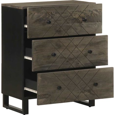 Buffet Meuble de rangement noir 60x33x75 cm bois massif de manguier (1/5)