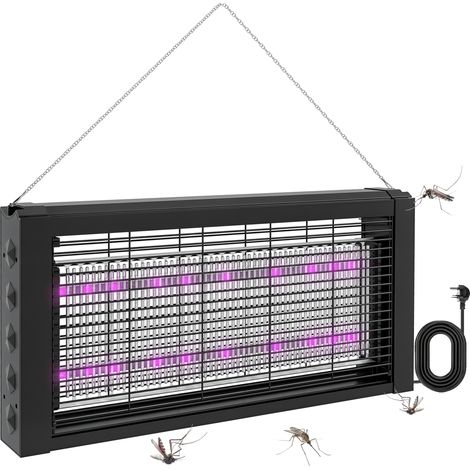 Insektenvernichtungslampe für den Innenbereich (60 m²), elektrischer Insektenschutz, Insektenvernichter mit 2 LEDs, Haken und Schutznetz, 49 x 6 x 25 cm, schwarz