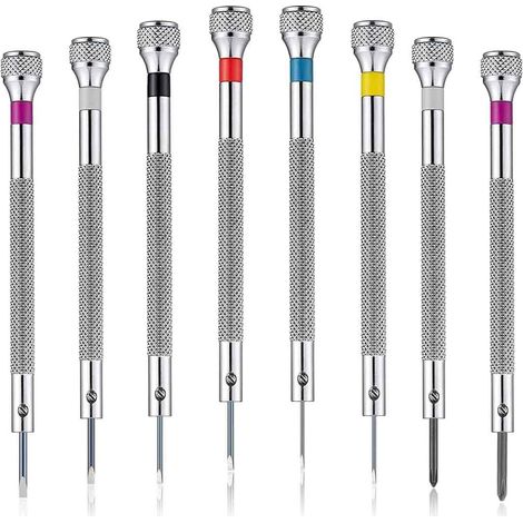 Kit Tournevis De Precision - 8 Pieces 0,6 mm A 1,6 mm - Pour Reparation Montres Et Lunettes - 6 Tournevis A Fente 2 Phillips