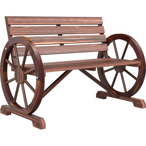 Panchina da Giardino da 2 Posti con Braccioli a Ruota, Panchina da Esterno a Doghe in Legno di Abete, Stile Country, Panca per Terrazza Patio e Cortile, 105.5x59x75 cm, Marrone