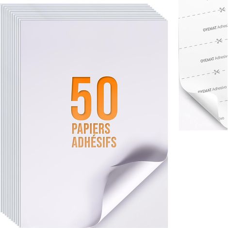 50 Feuilles 1 Étiquette par Feuille - Papier Adhésif A4 pour Imprimantes