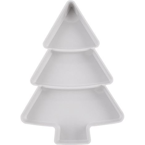 Plateau Apéritif Forme Arbre De Noël - 3 Compartiments - En Plastique PS - Pour Fruits Séchés Bonbons Noix - 26 x 18,5 cm - Blanc (1/5)