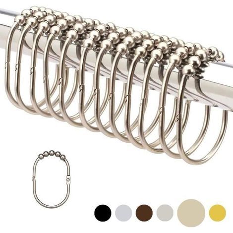 Wide Shower Curtain Hook Ring Set, Decorative Brushed Nickel Finish, Pack of 12 (1/4)