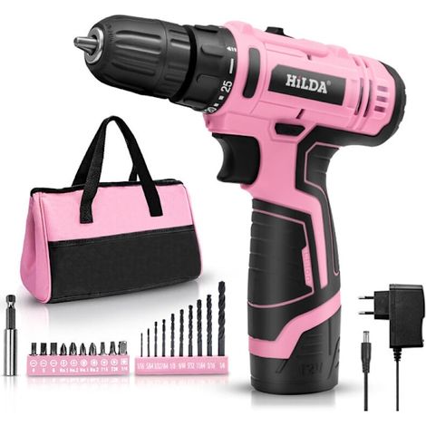 Perceuse sans fil 12 V, visseuse sans fil, sac de rangement, 20 Nm, perceuse rose pour le bricolage (1/5)