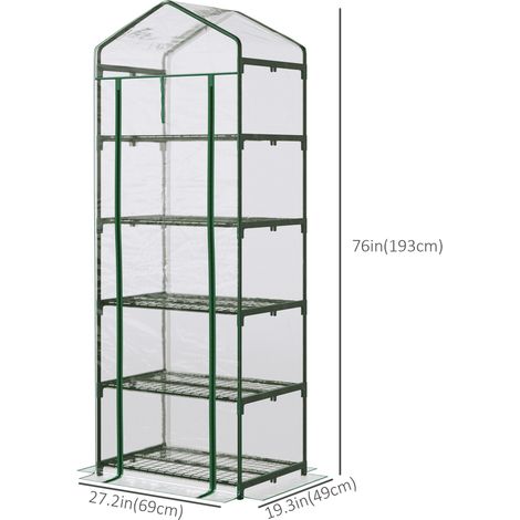 Mini serre portable à 5 niveaux pour fleurs d'extérieur avec supports d'étagères, structure en acier transparent, dimensions : 27,25 x 19,25 x 76 pouces. (1/5)