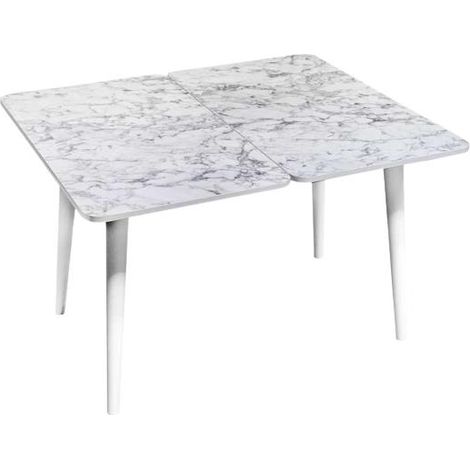 TAVOLO ALLUNGABILE CON FINITURA EFFETTO MARMO BIANCO 120 X 100 X 75 CM (1/4)