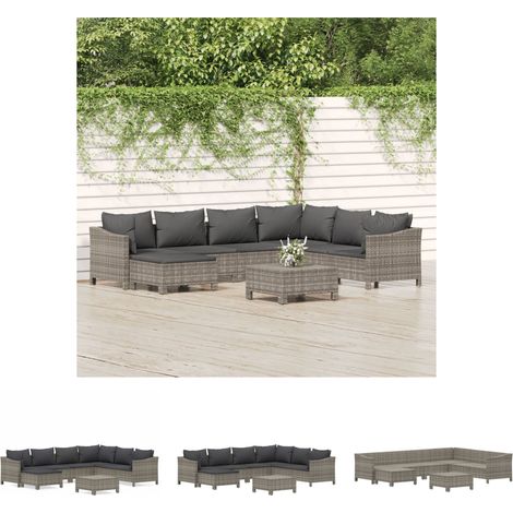 Poly Rattan - vidaXL 8-tlg. Garten-Lounge-Set mit Kissen Grau Poly Rattan - Gartenmöbel (1/5)