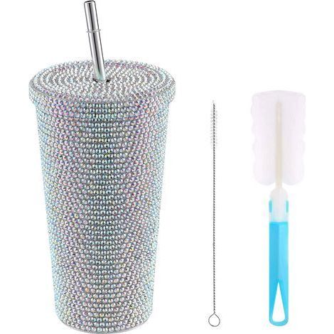 500-ml-Isolierflasche aus Edelstahl, verziert mit Strasssteinen, Isolierwasserflasche für Damen (1/5)