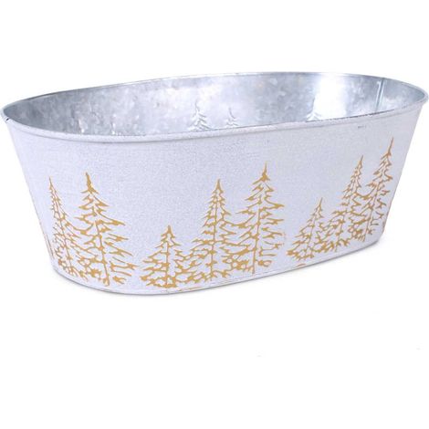 Vaschetta in metallo ovale silver e bianco -Abeti Oro (kit da 3)