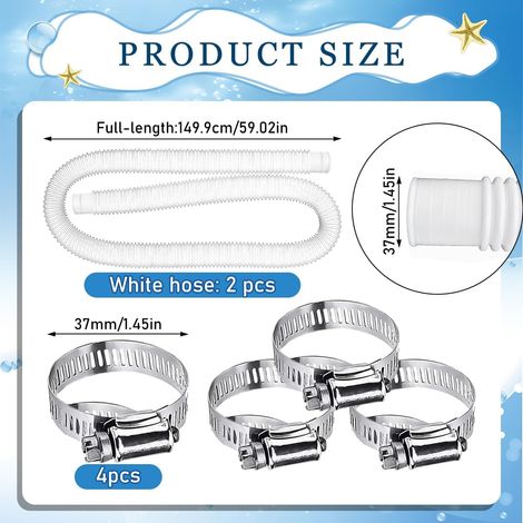 Set di 2 tubi per piscina, tubi da 32 mm, tubi per aspiratore per piscina, una pompa per piscina, 4 fascette, dimensioni 149,93,2 cm, piscine fuori terra e piscine, vari tipi di acqua (bianco) (1/5)