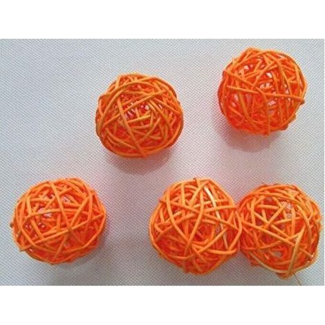 Boules de Rotin en Osier Bricolage Artisanat à La Main Vigne Boule Ronde Pendentif Décoration de Table de Mariage pour Bébé Chambre Pépinière Maison 5 Pièces 5 Cm,orange (1/4)