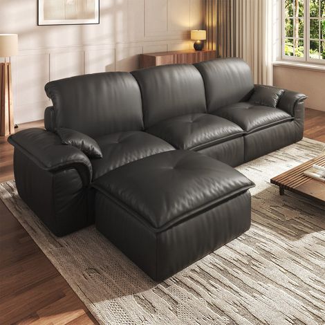 Grand Canapé d'angle 280x 185 x 87 cm Noir,canapé modulable 4 places avec méridienne, canapé mudulaire effet cuir doux pour le salon (1/5)