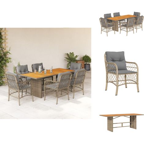 Ensemble à manger de jardin coussins 7 pcs mélange beige rotin - Salon De Jardin - Mobilier De Jardin - Set De Jardin - Table De Jardin - Chaises De Jardin