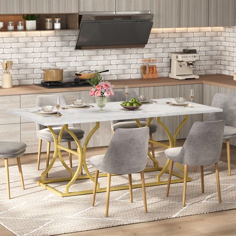 Esstisch für 8 bis 10 Personen mit Metallbeinen und Verstellbaren Fußgleitern aus MDF 200 x 80 x 76 cm