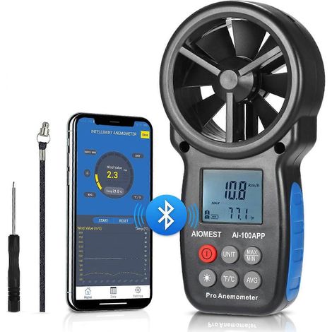 L'anémomètre numérique AI-100APP est compatible avec les systèmes Android et Apple et peut mesurer et enregistrer des données telles que la vitesse et la température du vent. (1/5)