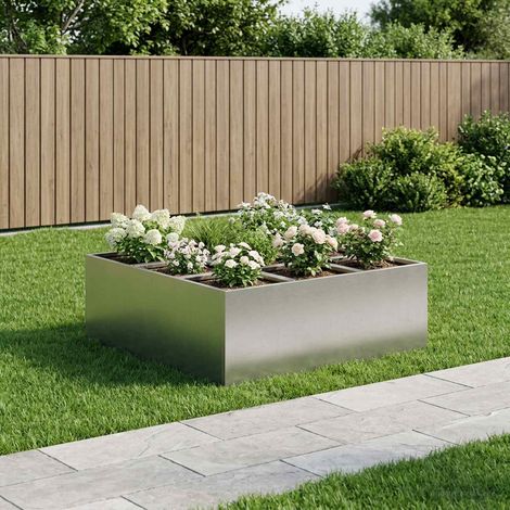 vidaXL Cache-pot de jardin Argenté 100 x 100 x 20 cm Acier inoxydable (1/5)