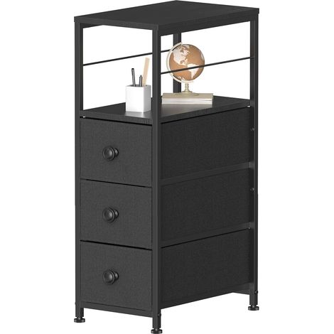 Commode avec 3 tiroirs en Tissu, Meuble à tiroirs avec poignées, Commode Noire en Tissu pour Chambre, Salle de Bain, Petits espaces, buanderie, Armoire (1/5)