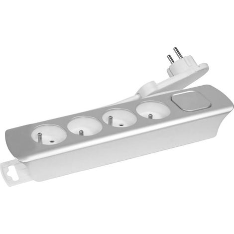 Bloc 4 Prises + Inter Câble 3G1 1M40 Design Fiche Plate Silver 400004 (1/5)