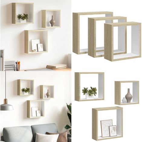 Étagères murales sous forme de cube 3 pcs Blanc et chêne sonoma - Etagere Murale - Étagères Murales - Étagères Cubes - Rangement Mural - Décoration Murale - Home & Living (1/5)
