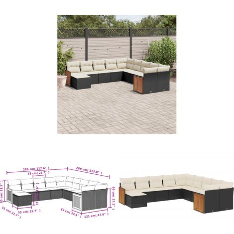11-tlg. Garten-Sofagarnitur mit Kissen Schwarz Poly Rattan - Gartenmöbel - Sofasatz - Outdoor Möbel - Lounge Set - Rattan Gartenmöbel - Home & Living