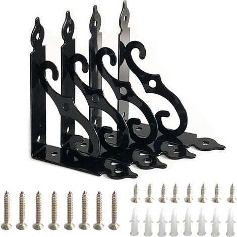 4 Pièces Equerre Etagere Murale, Équerre pour Étagere Murale en Fer, Fixation Murale En Forme De L Support, pour le Support deMontage Mural, le Jardin, la Décoration de Bricolage(Noir) (1/5)