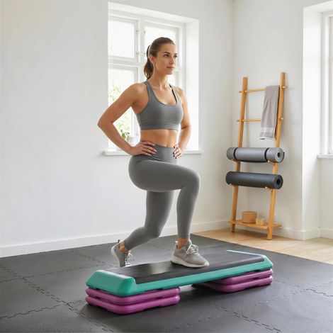 Step d'aérobic, step de fitness, antidérapant, réglable en hauteur, 3 niveaux, 110 x 40 x 20 cm, multicolore (1/5)