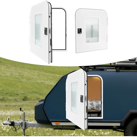 2x Portes d'Entrée pour Camping-Car 762x915mm, Aluminium & Verre Translucide, avec Serrure & 4 Clés, Blanc, Adapté aux Murs 30-60mm