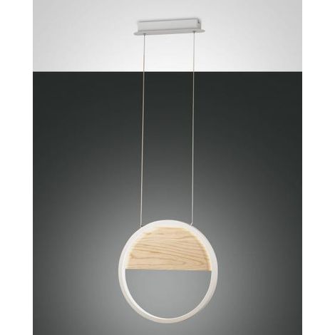 Suspension Led Pierre 29 W Ø 400 Mm, Structure En Métal Et Bois Blanc, Lumière Chaude 3000 K, Intensité Réglable, Design Moderne Et Raffiné.