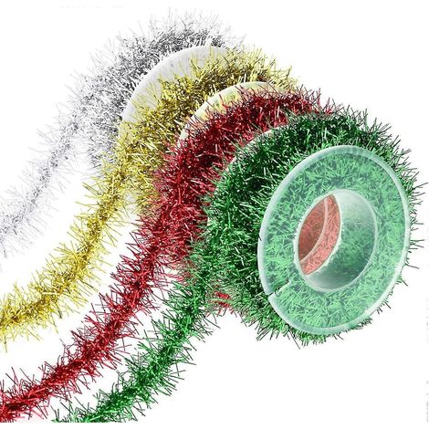 4 rouleaux de ruban de Noël, guirlande de guirlande en fil métallique, ruban de Noël métallique à paillettes (1/5)