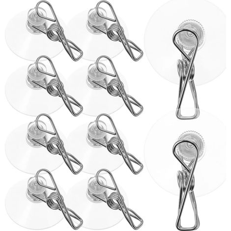 Pinces à Ventouse Robustes 4,1 CM Lot de 10 en Acier Inoxydable pour Fixation sur Verre, Porte-Cartes de Stationnement, Organisation Voiture, la Cuisine et Salle de Bain