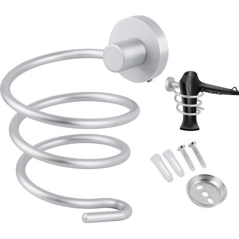 Soporte espiral para secador de pelo, soporte de pared de aluminio para cocina, baño y accesorios de baño. (1/5)