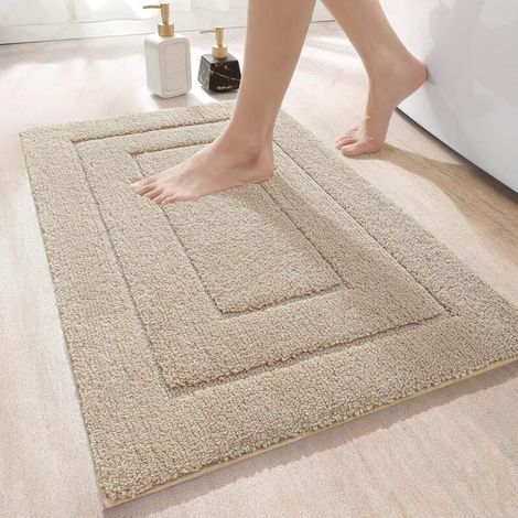 Tapis De Bain Antidérapant.Tapis Salle Bain Moelleux en Microfibre.Absorbant l'eau.Lavable en Machine.Extra Epais Tapis de Douche pour Salle de Bain.40 x 60 cm.Beige