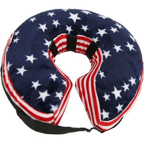 Cône gonflable souple et confortable pour chien et chat, collier de protection post-opératoire bleu drapeau américain, taille S (1/5)