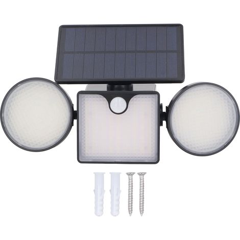Lampe murale LED solaire à 3 tête avec détection de mouvement IP65 waterproof haute puissance pour jardin patio entrée garage – ABS matériau durable (inclut batterie 2200mAh)