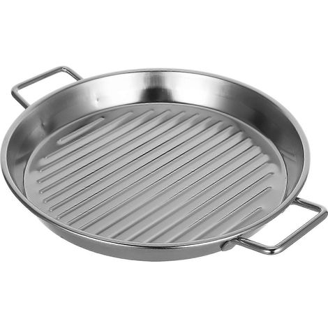 Assiette de service ronde en acier inoxydable argenté pour barbecue, 1 pièce (1/5)
