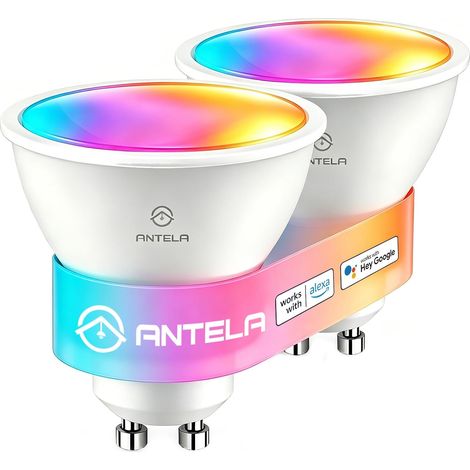 Ampoule Connectée GU10 WiFi 5W LED RGB 2700K-6500K, 2PCs 400LM, Compatible, APP Télécommande, Contrôle Vocal (1/5)