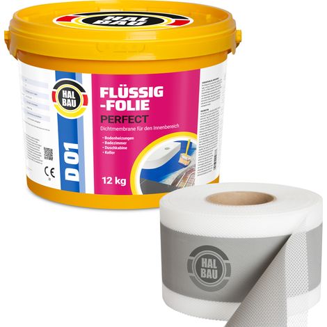 HALBAU Dichtset für Duschabdichtung Bad Abdichtung Dichtband Flüssigfolie 12kg H22 (1/5)