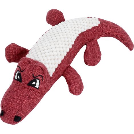 Krokodilförmiges Plüsch-Hundespielzeug, bissfest, mit Sprachfunktion (rot). (1/5)