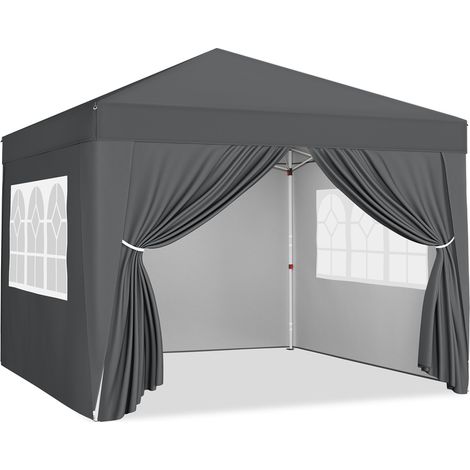 Yaheetech Tonnelle de Jardin 3x3m, Tente de Camping avec 4 Parois Latérales, Tente Pliante pour Jardin Fête Mariage Sport Gris Foncé