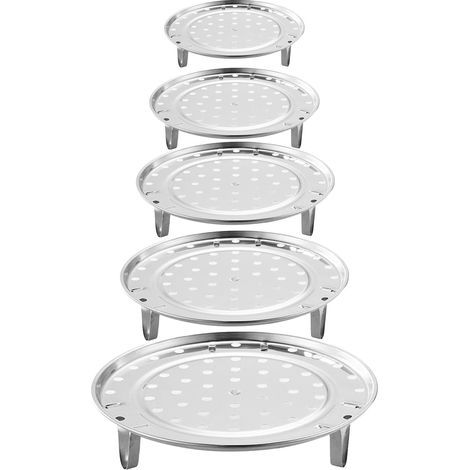 Ensemble de 5 inserts pour cuiseur vapeur en acier inoxydable avec support rond, grille et plateau vapeur (18/20/22/24/26 cm) et pince. Idéal pour la maison, la cuisine et les restaurants.