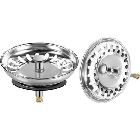 Set mit 2 Küchenspülen-Abflussstopfen, 80 mm Edelstahl, mit Anti-Verstopfungs-Filterspindel für schnelles Ablaufen (1/5)