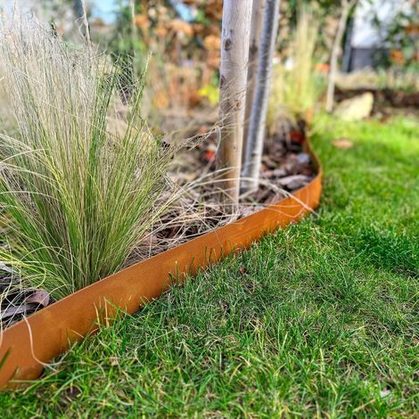 Bordure de Jardin en Acier Corten 5 m - Bordure de Pelouse en Métal, Hauteur 14 cm - Montage Facile - Bordure de Gazon en Rouille, 1 Paire de Gants Incluse