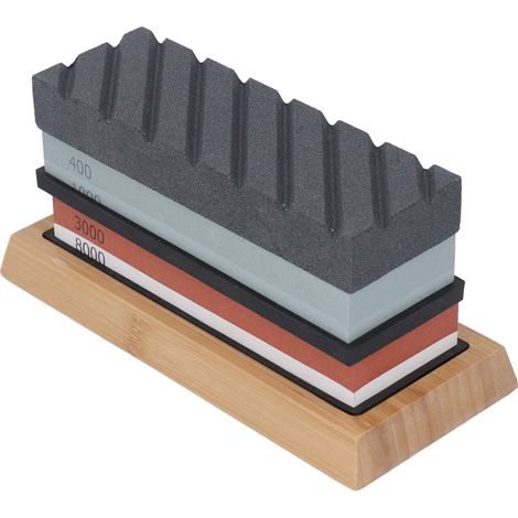 Kit affûtage couteau pierre à huile avec socle bambou gants inclus 400/1000 3000/8000 pour couperet viande (1/5)